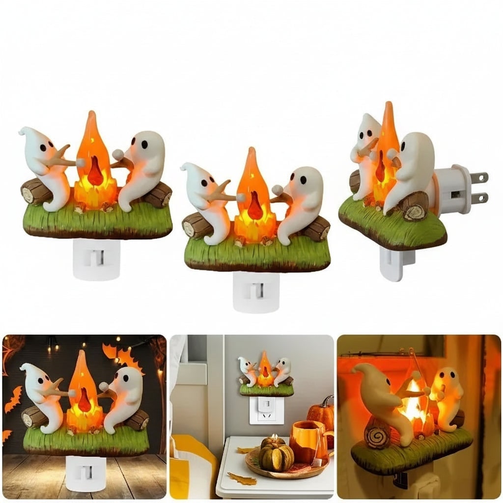 Halloween Ghost Night Light LED -In with Marshmallow Campfire Design for Room - Image 3