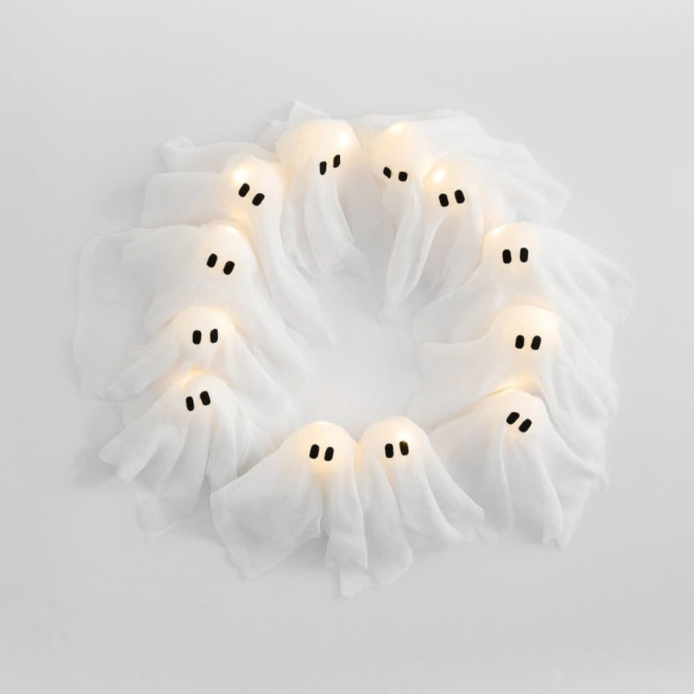 Halloween Ghost Wreath with LED Lights Lightweight Door Decoration Outdoor - Image 2