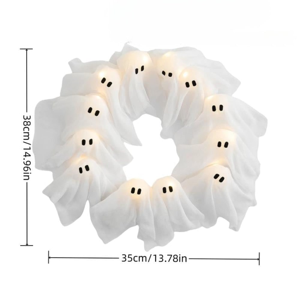 Halloween Ghost Wreath with LED Lights Lightweight Door Decoration Outdoor - Image 4