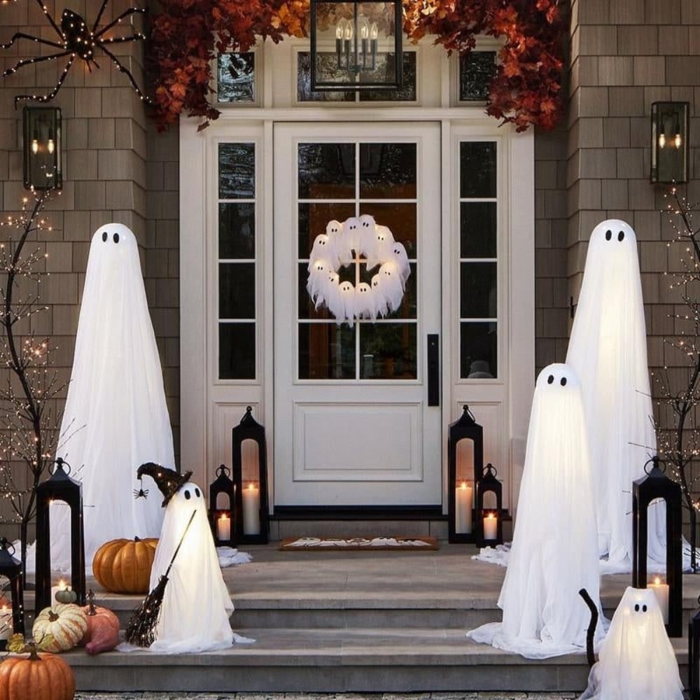Halloween Ghost Wreath with LED Lights Lightweight Door Decoration Outdoor - Image 5