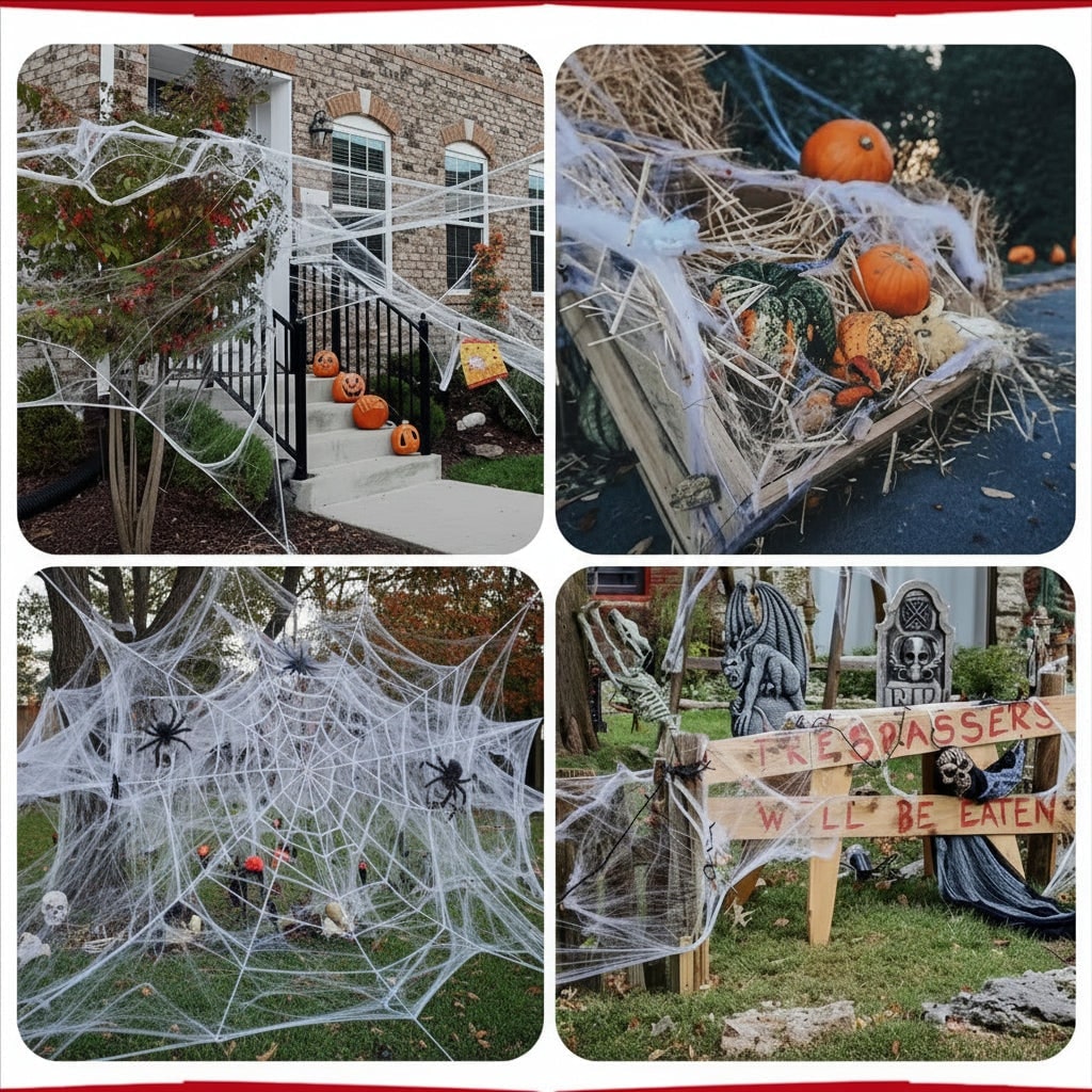 Halloween Giant Spider Web Decoration Stretchy Cobweb with Black for Outdoor Party and Haunted House - Image 3