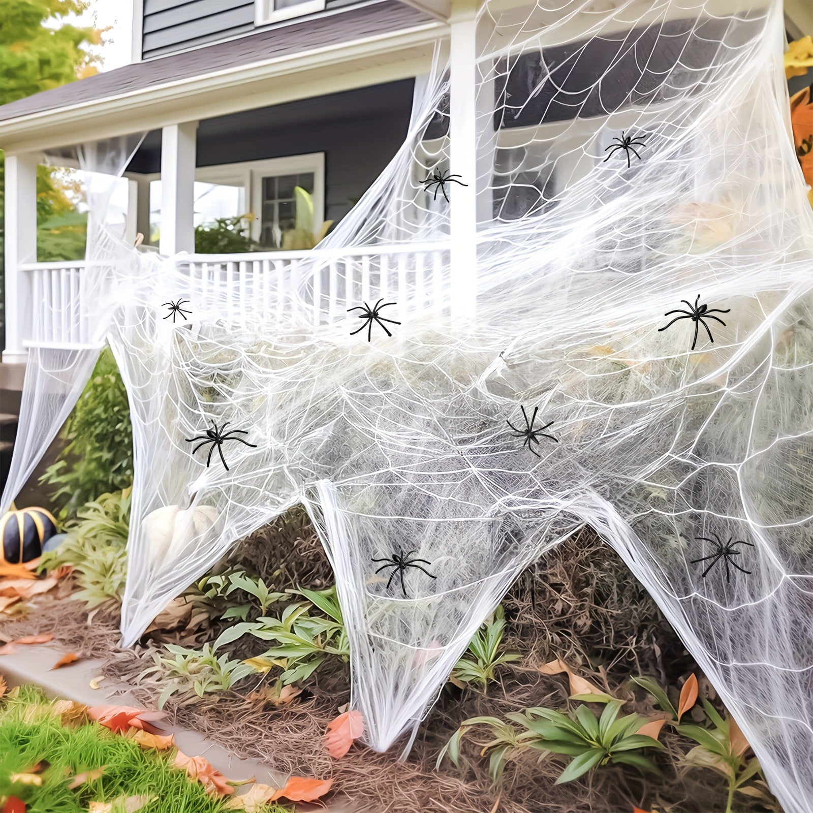 Halloween Giant Spider Web Decoration with 10 Fake for Indoor Outdoor Party - Image 1