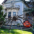 Halloween Giant Spider Web Decoration with Large Plush and Bendable Legs for Outdoor Yard Party - Image 1