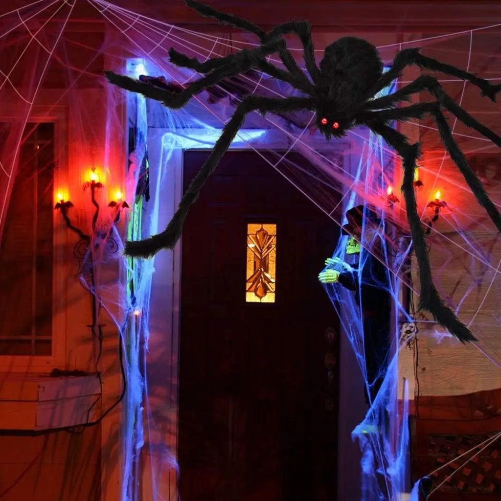 Halloween Giant Spider Web Decoration with Large Plush and Bendable Legs for Outdoor Yard Party - Image 3