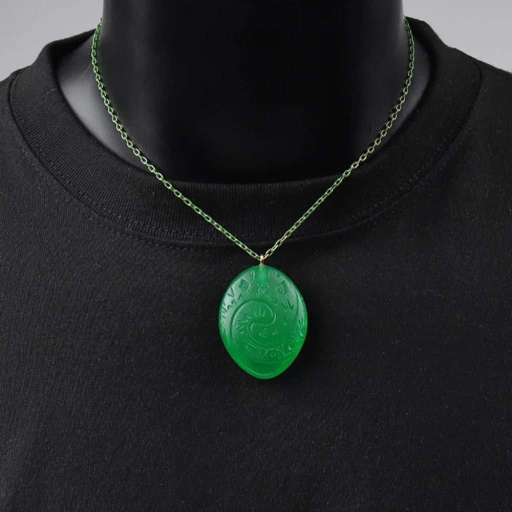 Halloween Glow in the Dark Green Pendant Necklace with Spiral Carved Resin - Image 3