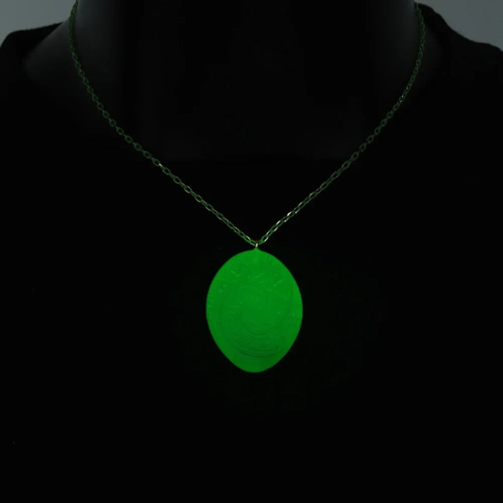 Halloween Glow in the Dark Green Pendant Necklace with Spiral Carved Resin - Image 4