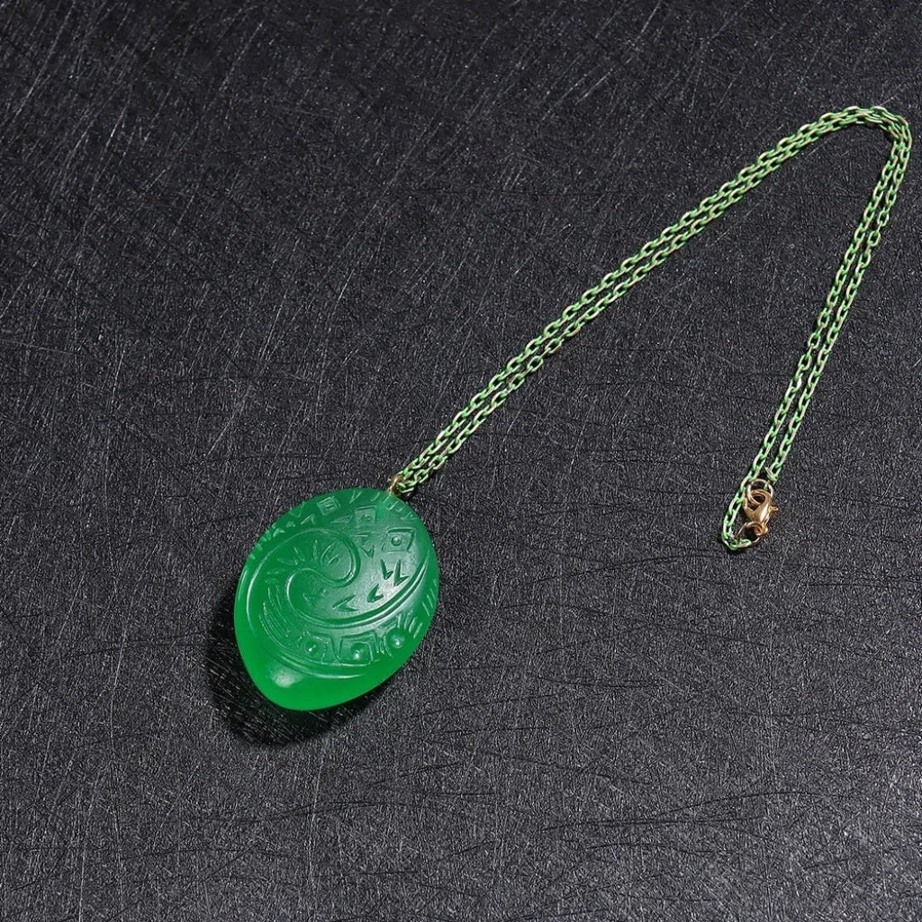 Halloween Glow in the Dark Green Pendant Necklace with Spiral Carved Resin - Image 5