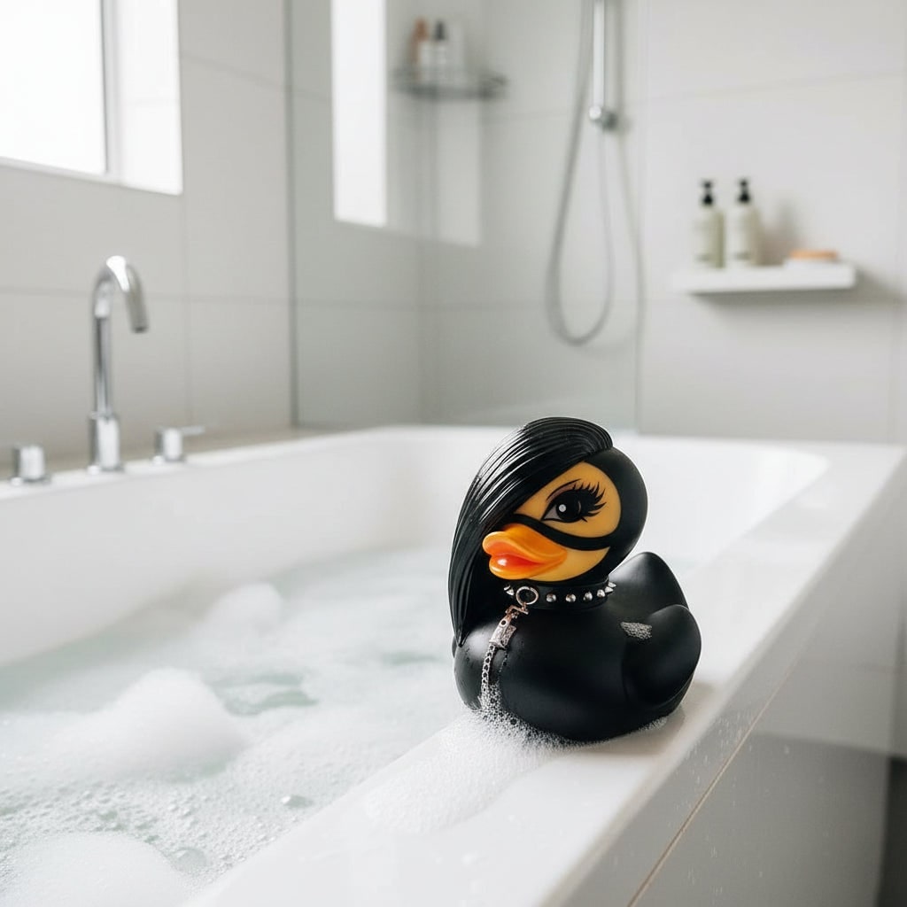 Halloween Goth Rubber Duck with Spikes and Studded Collar for Party Decoration - Image 1