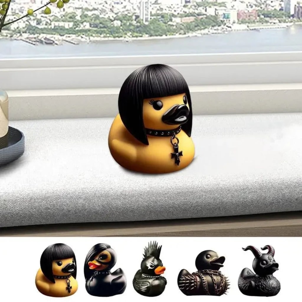Halloween Goth Rubber Duck with Spikes and Studded Collar for Party Decoration - Image 3