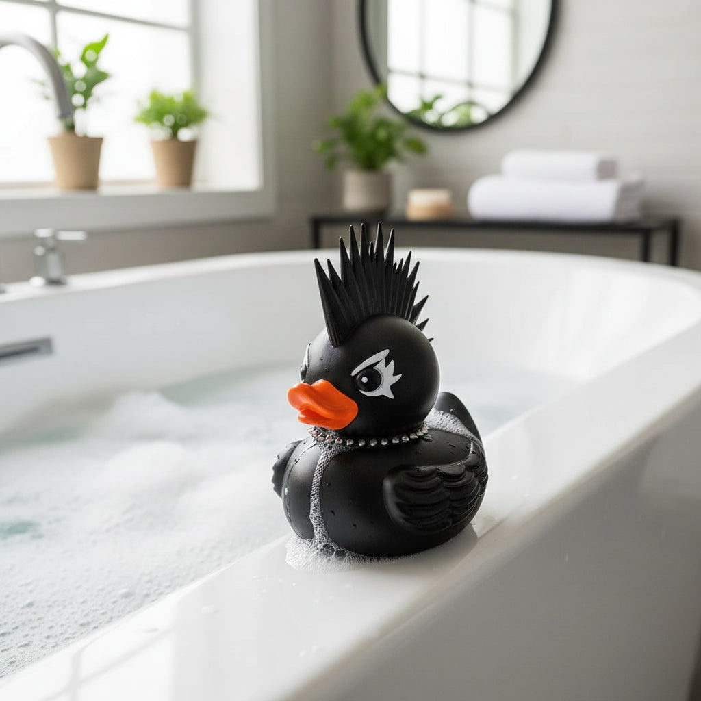 Halloween Goth Rubber Duck with Spikes and Studded Collar for Party Decoration - Image 7