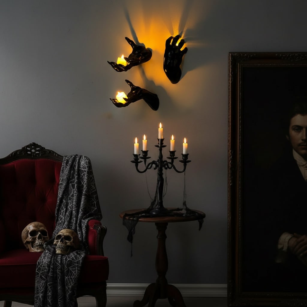 Halloween Gothic Hand Wall Mounted Candle Holder and Sconce with Tea Light for Spooky Sticks - Image 1