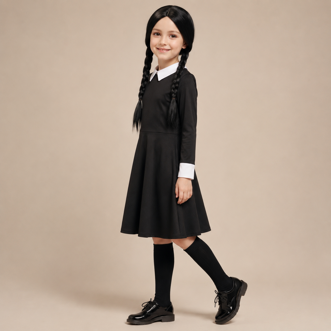 Halloween gothic schoolgirl Costume Cosplay Outfit with Braided Wednesday Adam - Image 1