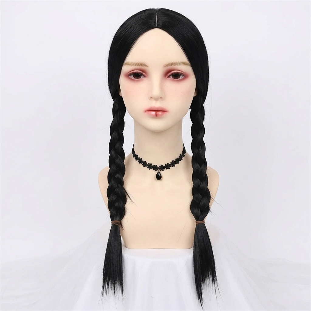 Halloween gothic schoolgirl Costume Cosplay Outfit with Braided Wednesday Adam - Image 2