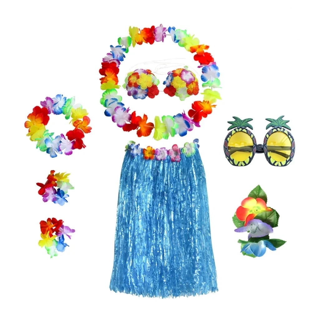 Halloween Grass Skirt Costume Two Piece Set with Hula Outfit Accessories and Lei - Image 2