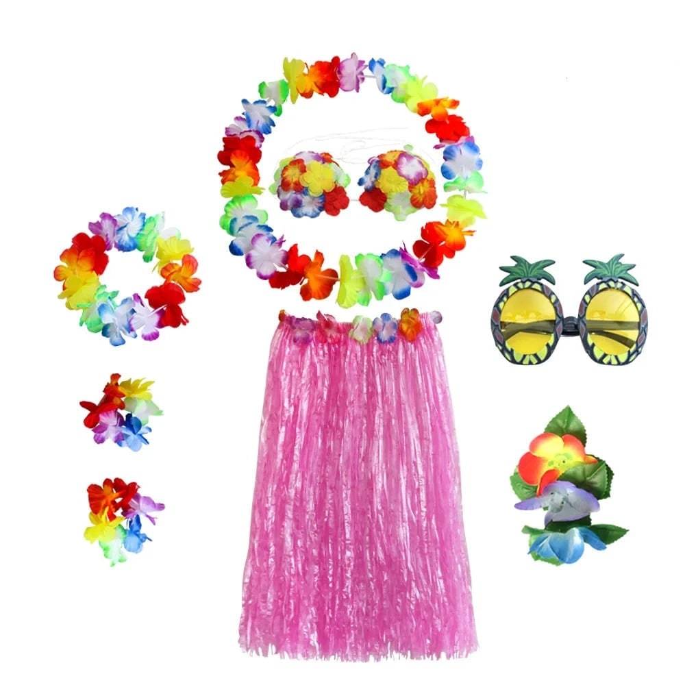 Halloween Grass Skirt Costume Two Piece Set with Hula Outfit Accessories and Lei - Image 8