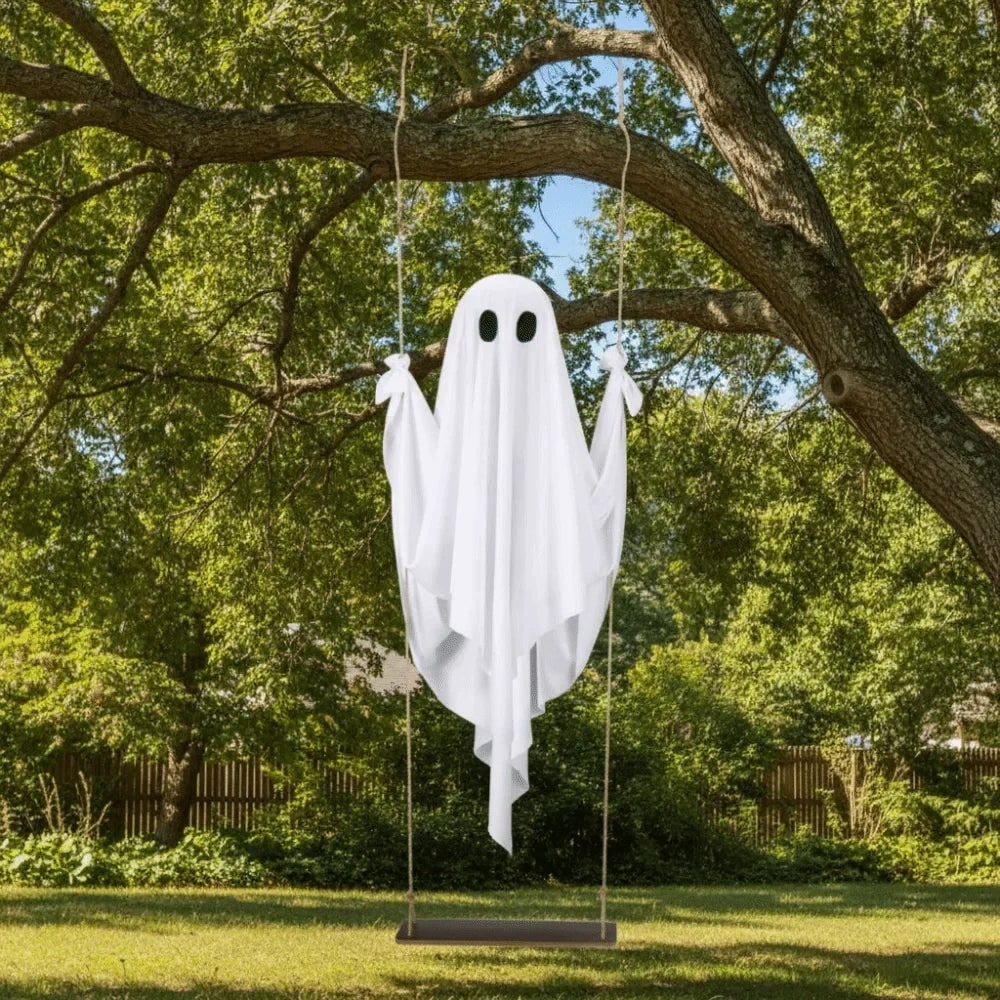 Halloween Hanging Ghost Decoration with LED Light Up Swing and Remote Control for Outdoor Yard Party - Image 2