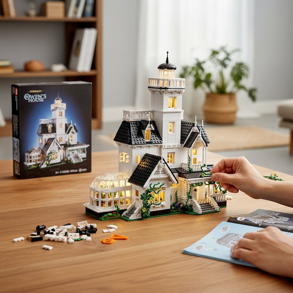 Halloween Haunted House Building Block Set Model Kit with LED Lights and Brick Assembly - Image 2