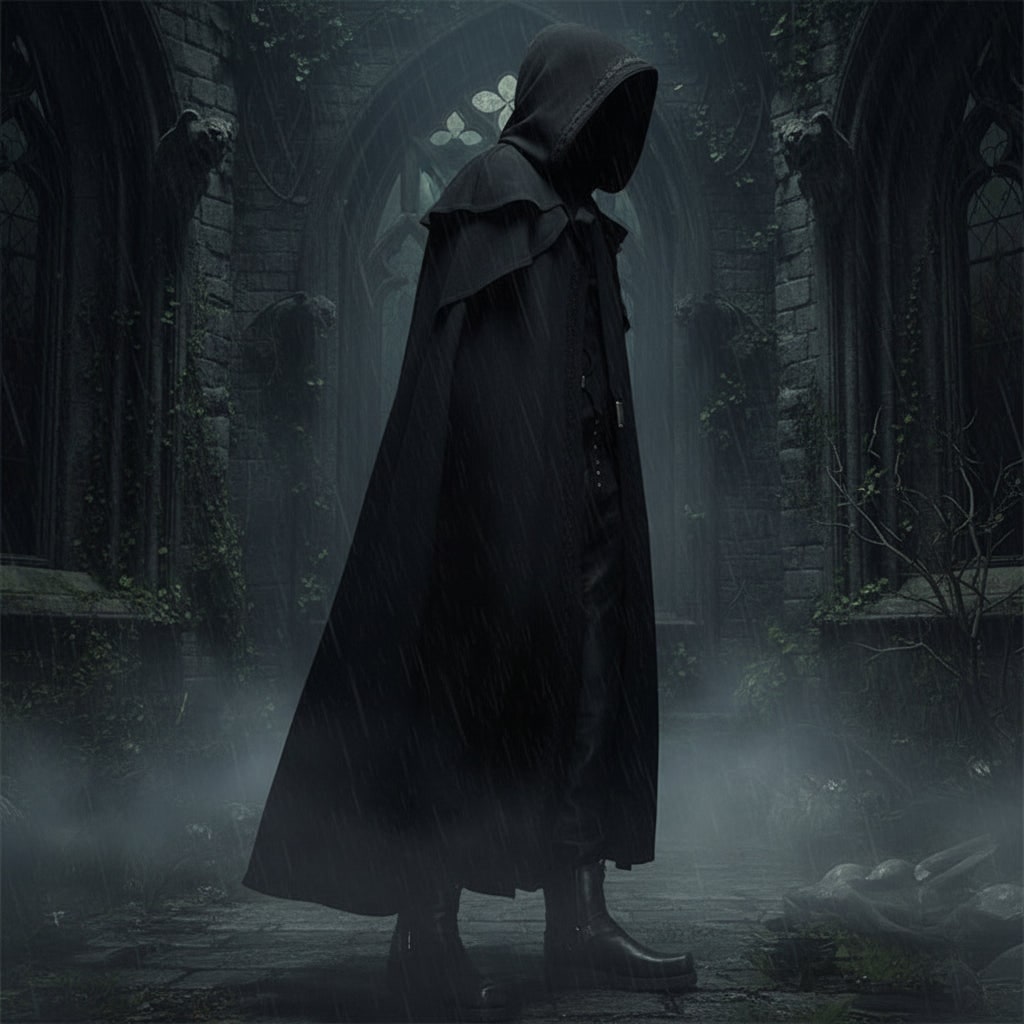 Halloween Hooded Cloak with Gothic Cape Hood and Embroidered Trim for Costume Party Caped - Image 1