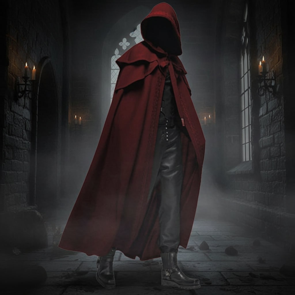 Halloween Hooded Cloak with Gothic Cape Hood and Embroidered Trim for Costume Party Caped - Image 2