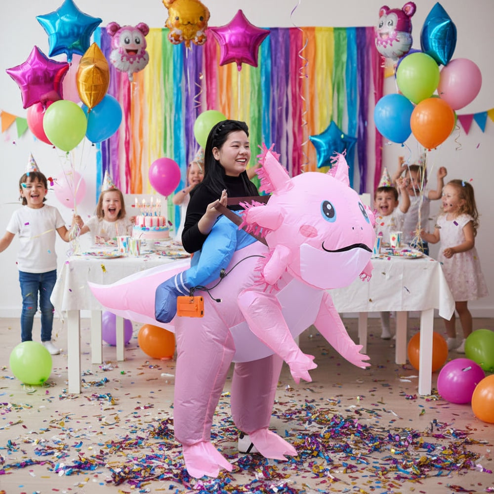 Halloween Inflatable Axolotl Costume with Battery-Operated Fan Animal - Image 2