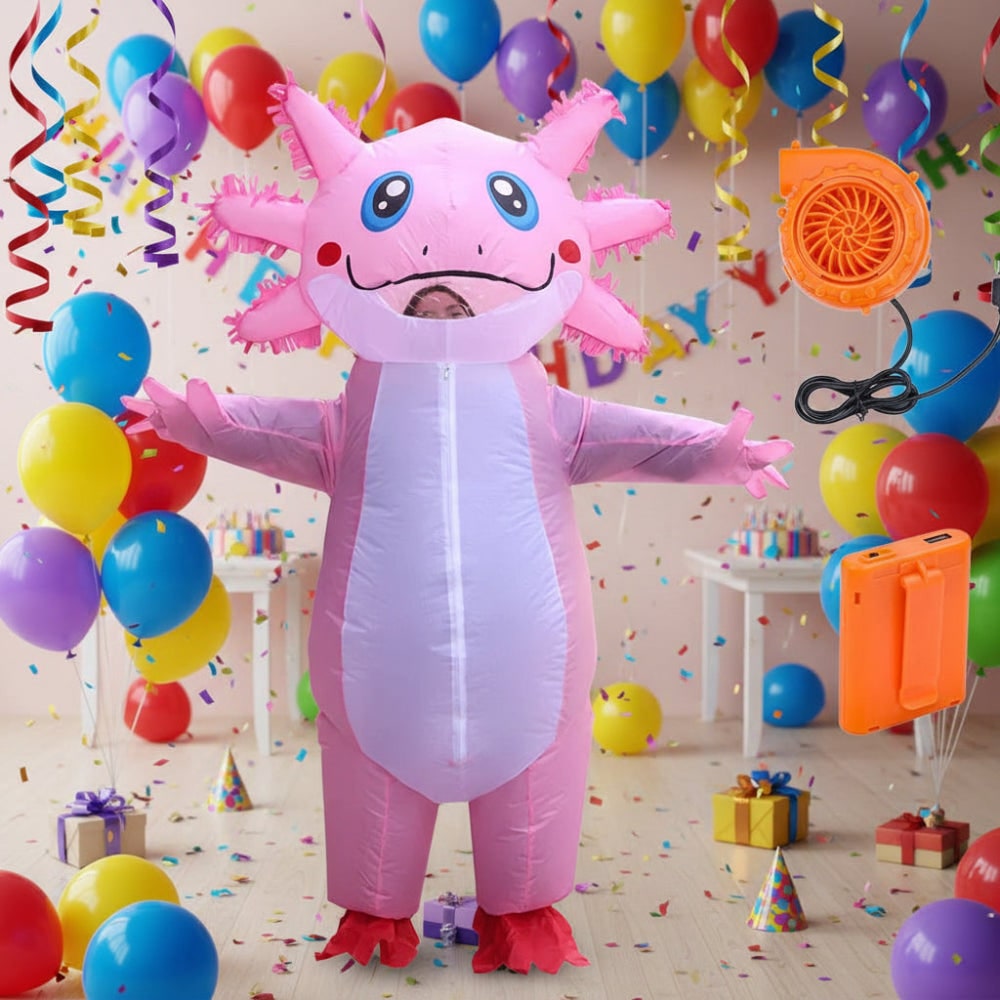 Halloween Inflatable Axolotl Costume with Battery-Operated Fan Animal - Image 3