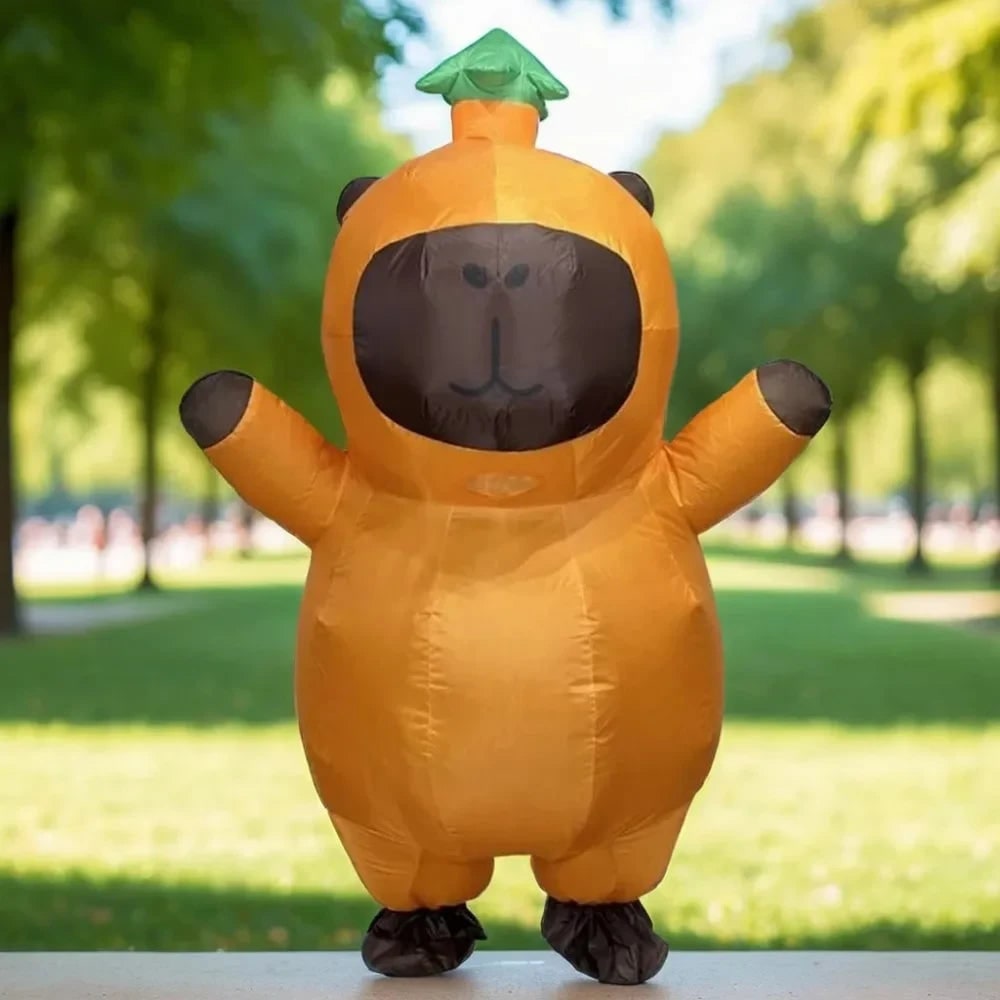 Halloween Inflatable Capybara Costume and Youth with Blower Fan and Leaf Hat - Image 1