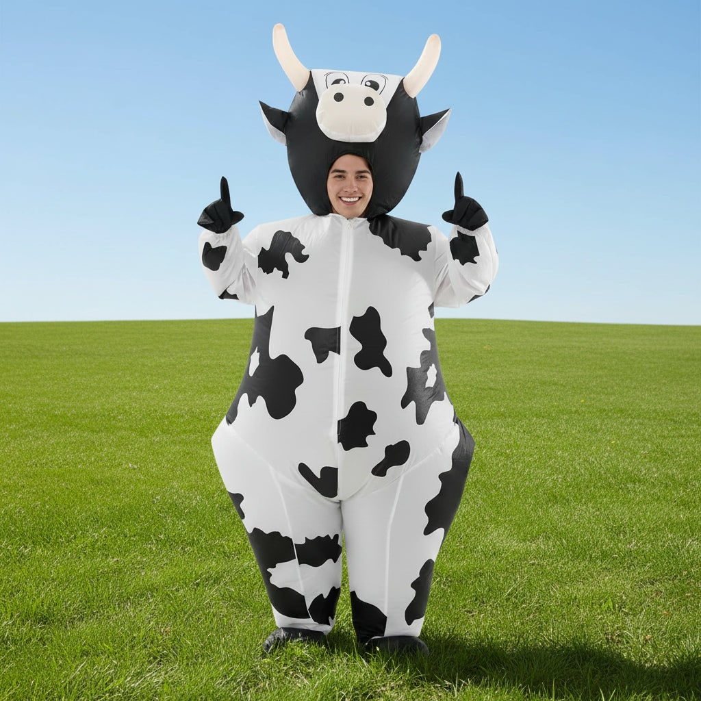 Halloween Inflatable Cow Costume with Animal Hood and Hoof Covers Party - Image 1