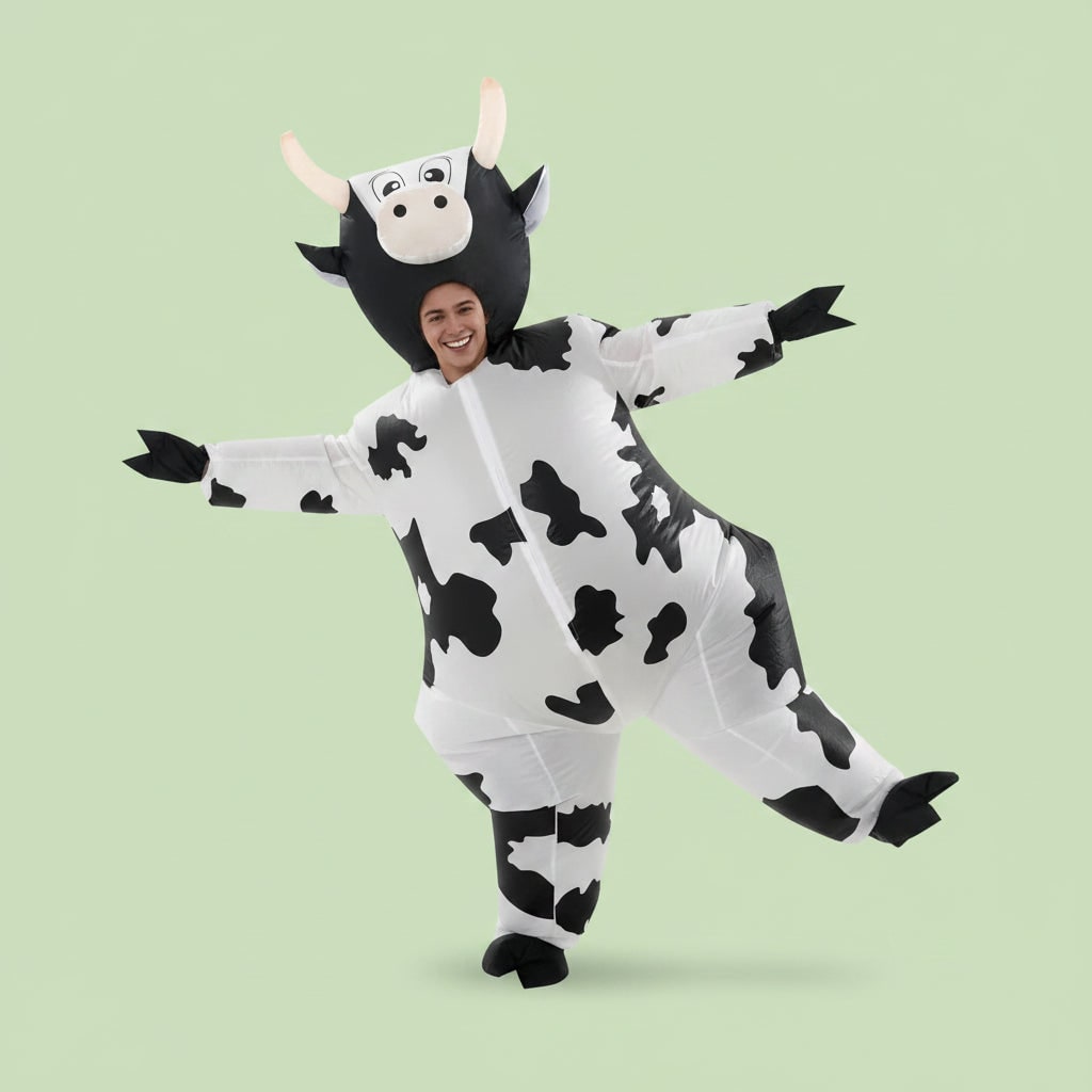 Halloween Inflatable Cow Costume with Animal Hood and Hoof Covers Party - Image 3