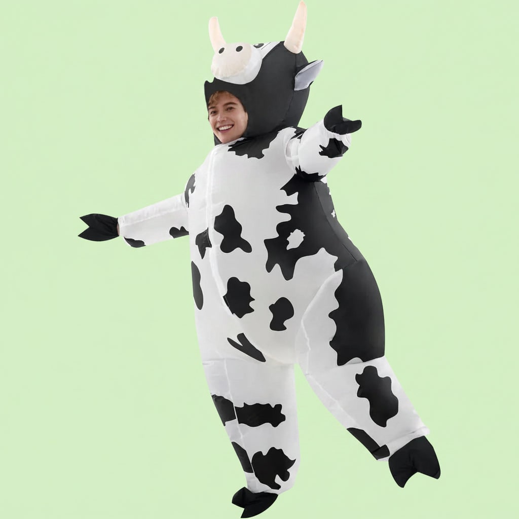Halloween Inflatable Cow Costume with Animal Hood and Hoof Covers Party - Image 4