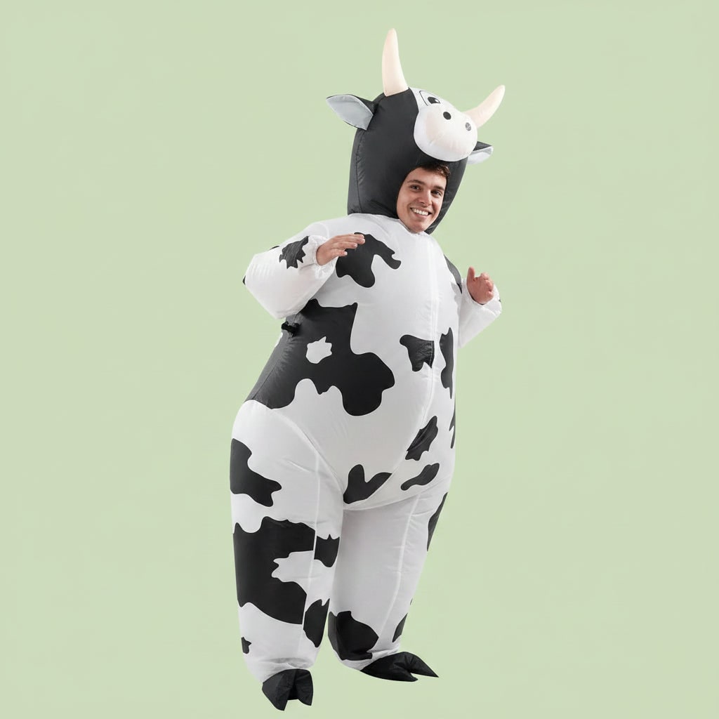 Halloween Inflatable Cow Costume with Animal Hood and Hoof Covers Party - Image 5