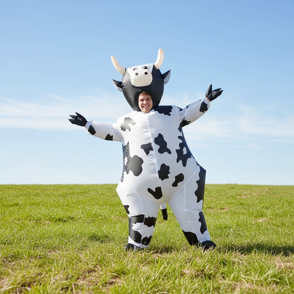 Halloween Inflatable Cow Costume with Animal Hood and Hoof Covers Party - Image 6
