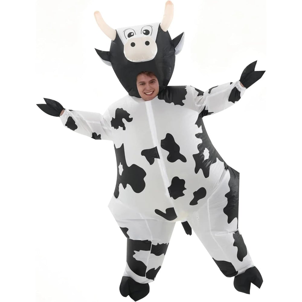 Halloween Inflatable Cow Costume with Built-In Fan and Hoof Covers Funny Animal Suit - Image 2