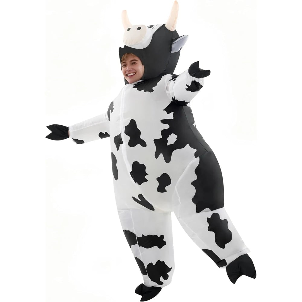 Halloween Inflatable Cow Costume with Built-In Fan and Hoof Covers Funny Animal Suit - Image 3