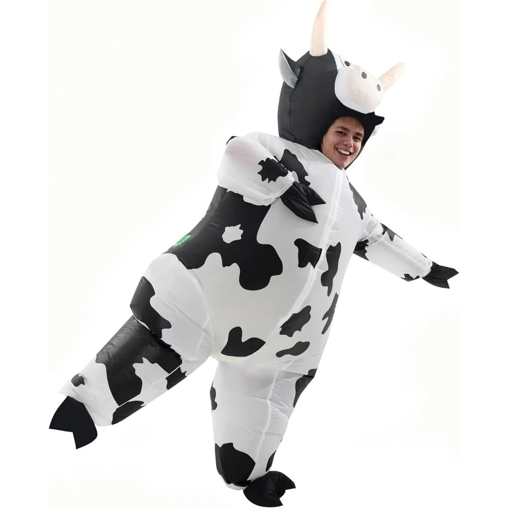 Halloween Inflatable Cow Costume with Built-In Fan and Hoof Covers Funny Animal Suit - Image 4