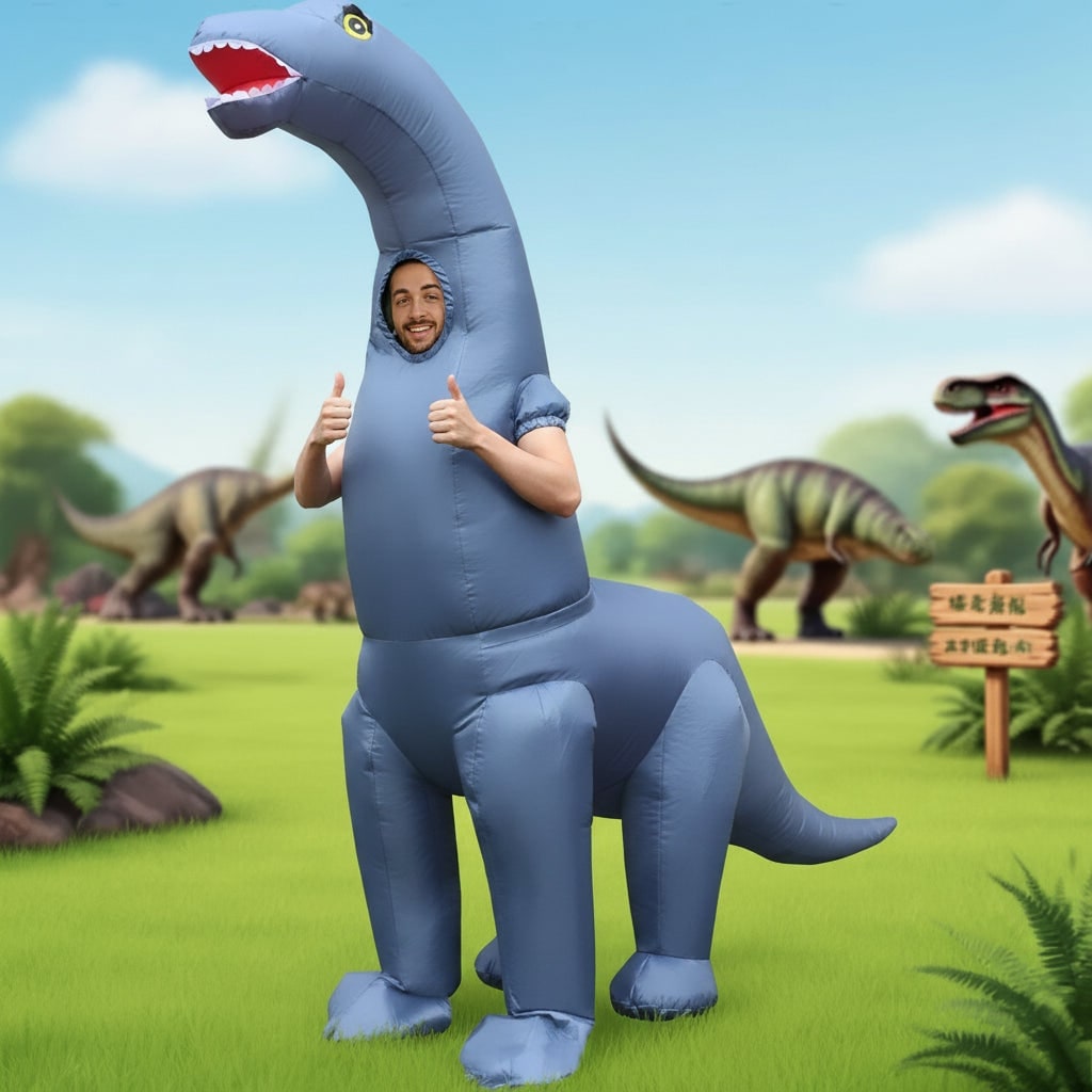 Halloween Inflatable Dinosaur Costume Outfit and with Face Cutout - Image 2