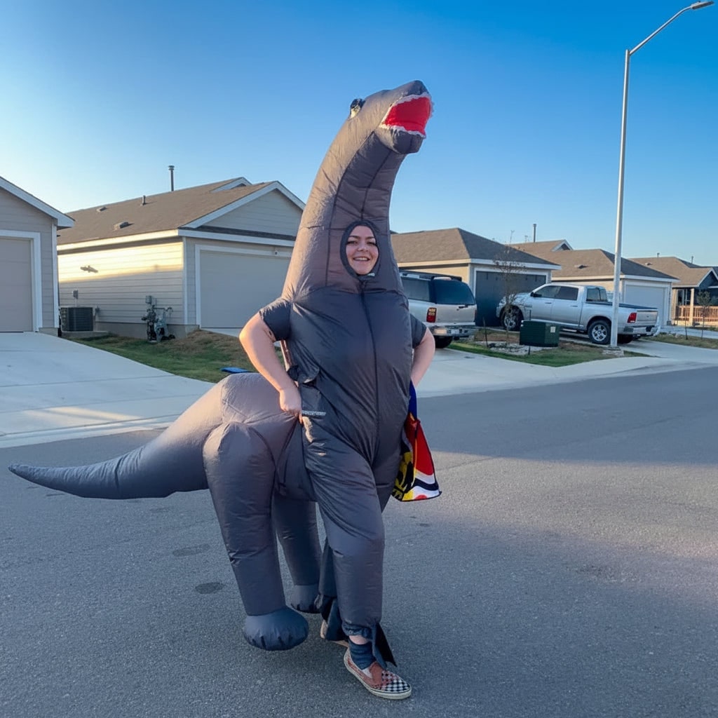 Halloween Inflatable Dinosaur Costume Outfit and with Face Cutout - Image 4