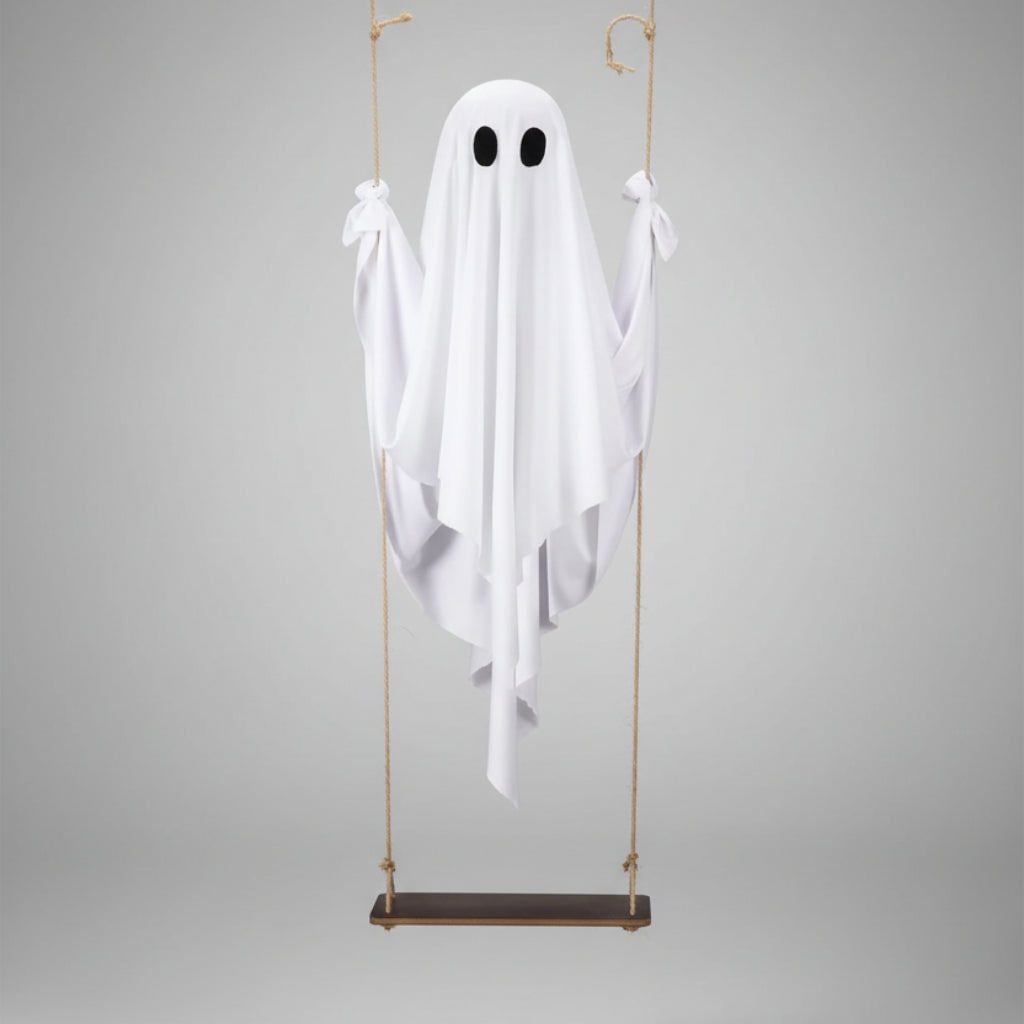 Halloween Inflatable Hanging Ghost Decoration with LED Lights for Outdoor Yard Swing - Image 1
