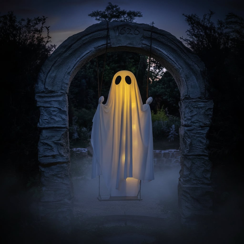 Halloween Inflatable Hanging Ghost Decoration with LED Lights for Outdoor Yard Swing - Image 2