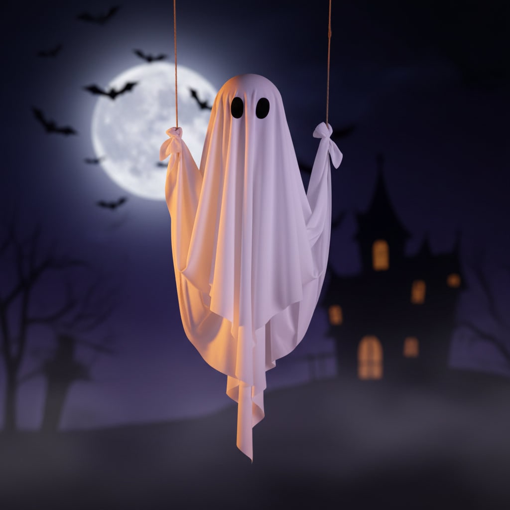 Halloween Inflatable Hanging Ghost Decoration with LED Lights for Outdoor Yard Swing - Image 3