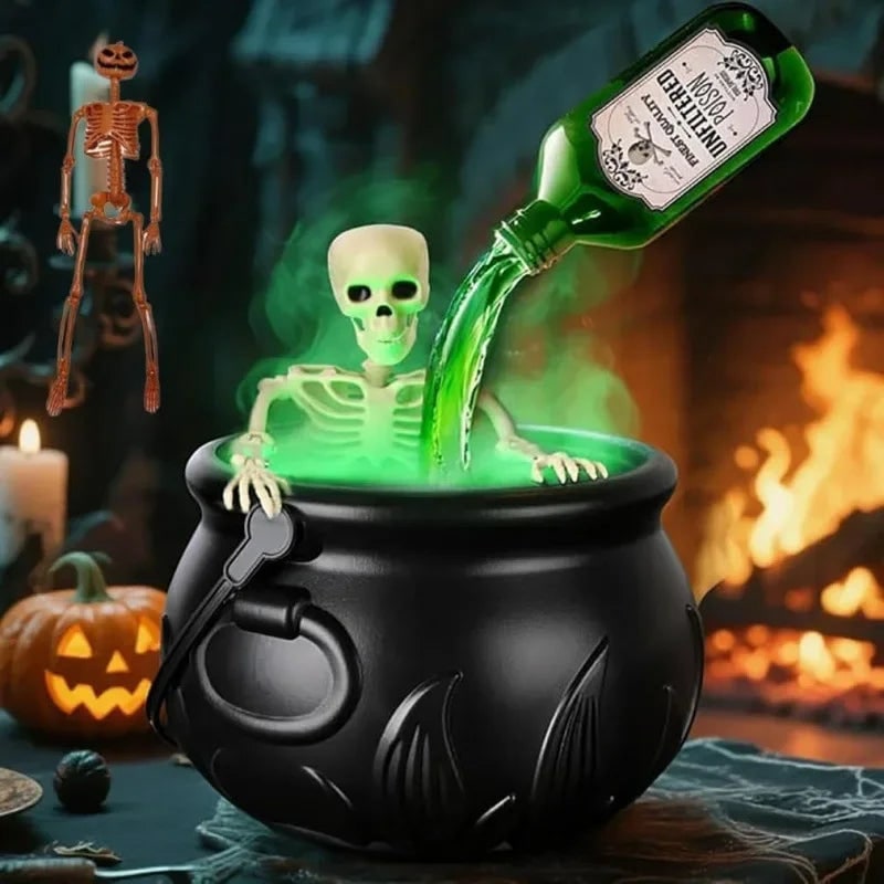 Halloween Inflatable Witch Cauldron Decoration Fog Machine LED Lights and Pouring Bottle Effect - Image 1