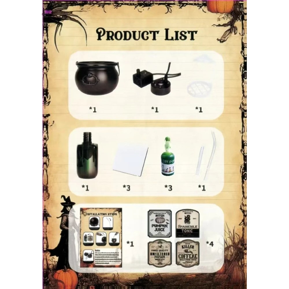 Halloween Inflatable Witch Cauldron Decoration Fog Machine LED Lights and Pouring Bottle Effect - Image 14