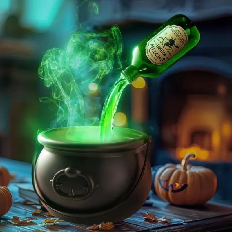 Halloween Inflatable Witch Cauldron Decoration Fog Machine LED Lights and Pouring Bottle Effect - Image 17