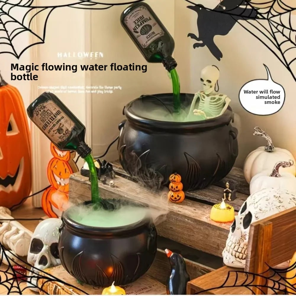 Halloween Inflatable Witch Cauldron Decoration Fog Machine LED Lights and Pouring Bottle Effect - Image 2