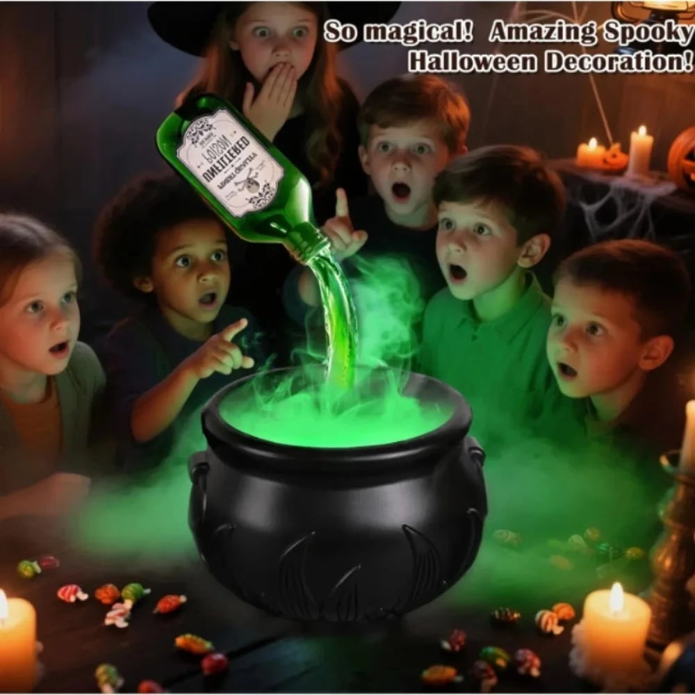 Halloween Inflatable Witch Cauldron Decoration Fog Machine LED Lights and Pouring Bottle Effect - Image 4
