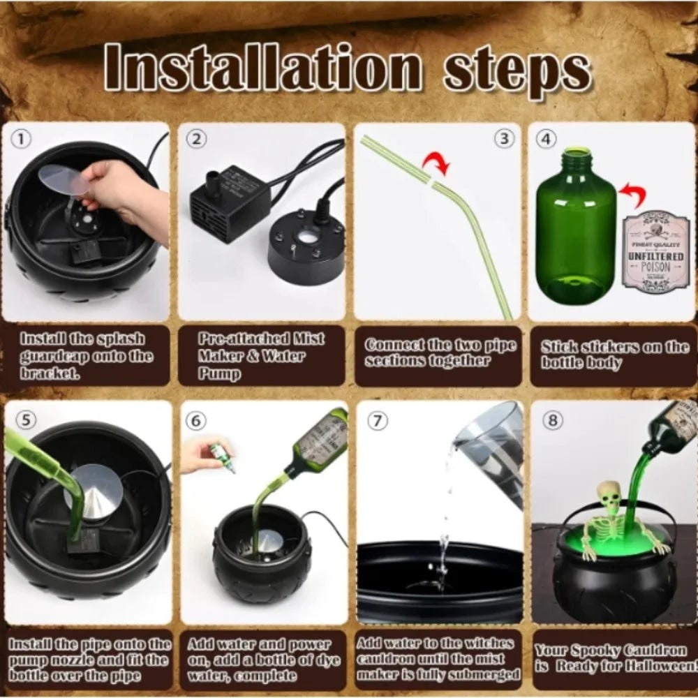 Halloween Inflatable Witch Cauldron Decoration Fog Machine LED Lights and Pouring Bottle Effect - Image 5