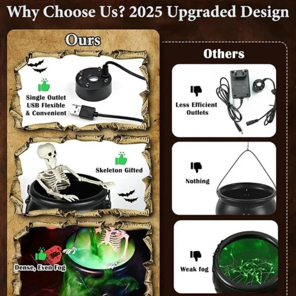 Halloween Inflatable Witch Cauldron Decoration Fog Machine LED Lights and Pouring Bottle Effect - Image 6