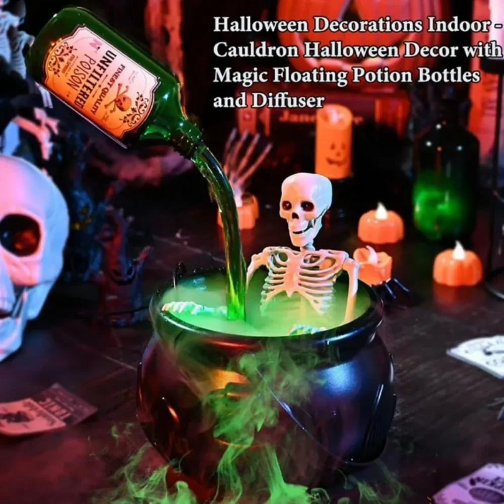 Halloween Inflatable Witch Cauldron Decoration Fog Machine LED Lights and Pouring Bottle Effect - Image 8