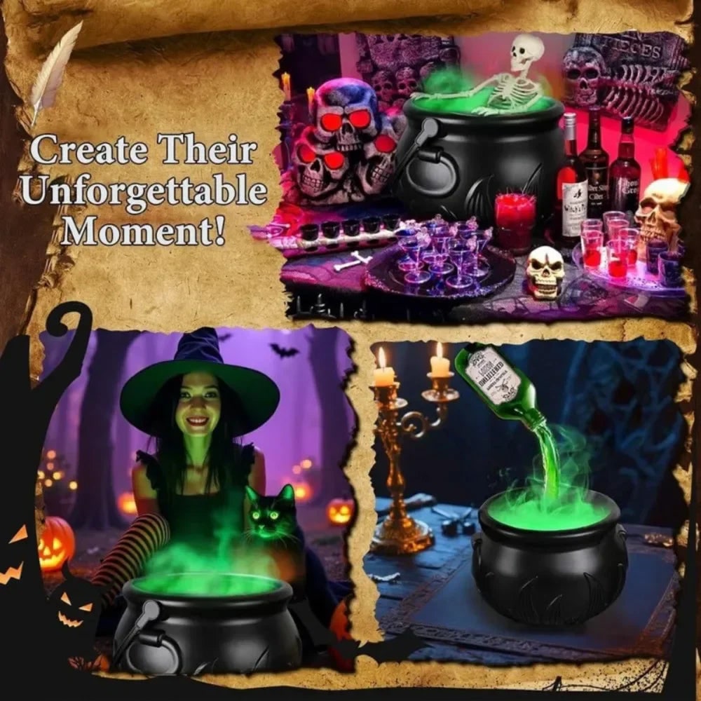 Halloween Inflatable Witch Cauldron Decoration Fog Machine LED Lights and Pouring Bottle Effect - Image 9