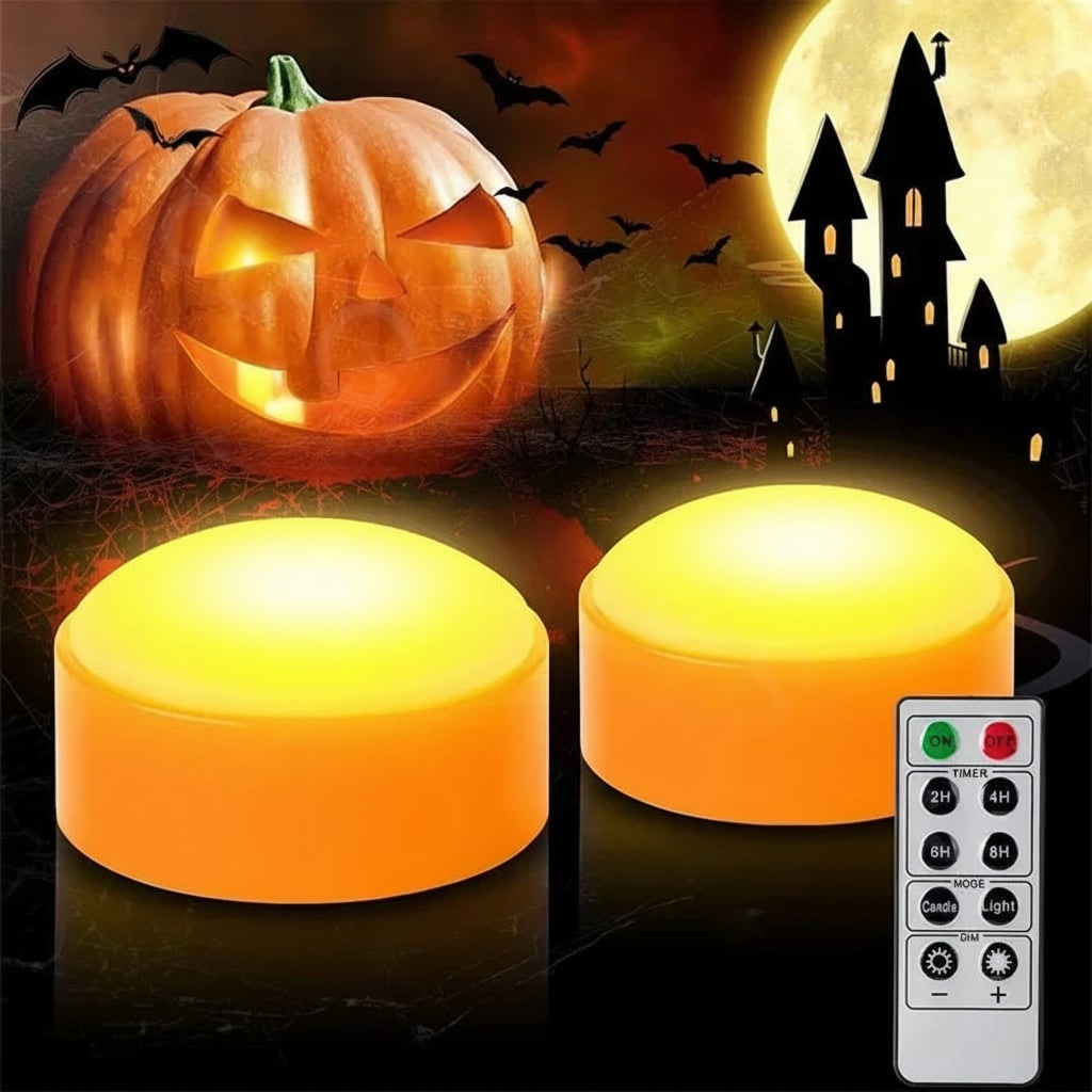 Halloween Jack O Lantern Pumpkin Lights Battery Operated Puck with Remote Control and Dimmable LED - Image 3