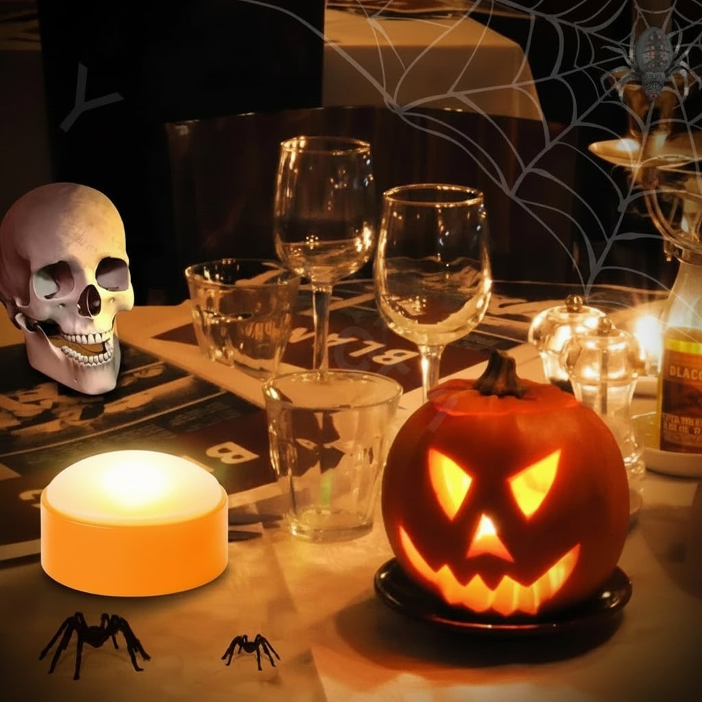 Halloween Jack O Lantern Pumpkin Lights Battery Operated Puck with Remote Control and Dimmable LED - Image 4